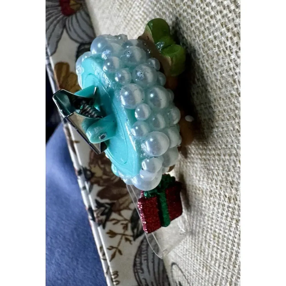 Gingerbread Girl with Blue Pearls Retractable Reel ID Badge Alligator Clip